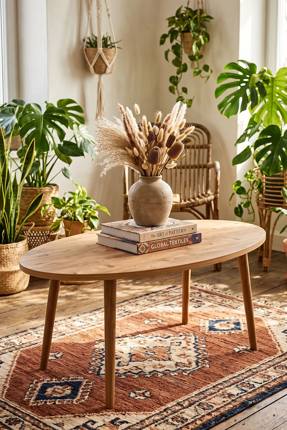 Table basse ovale à pieds en bois tournés - pin atlantique