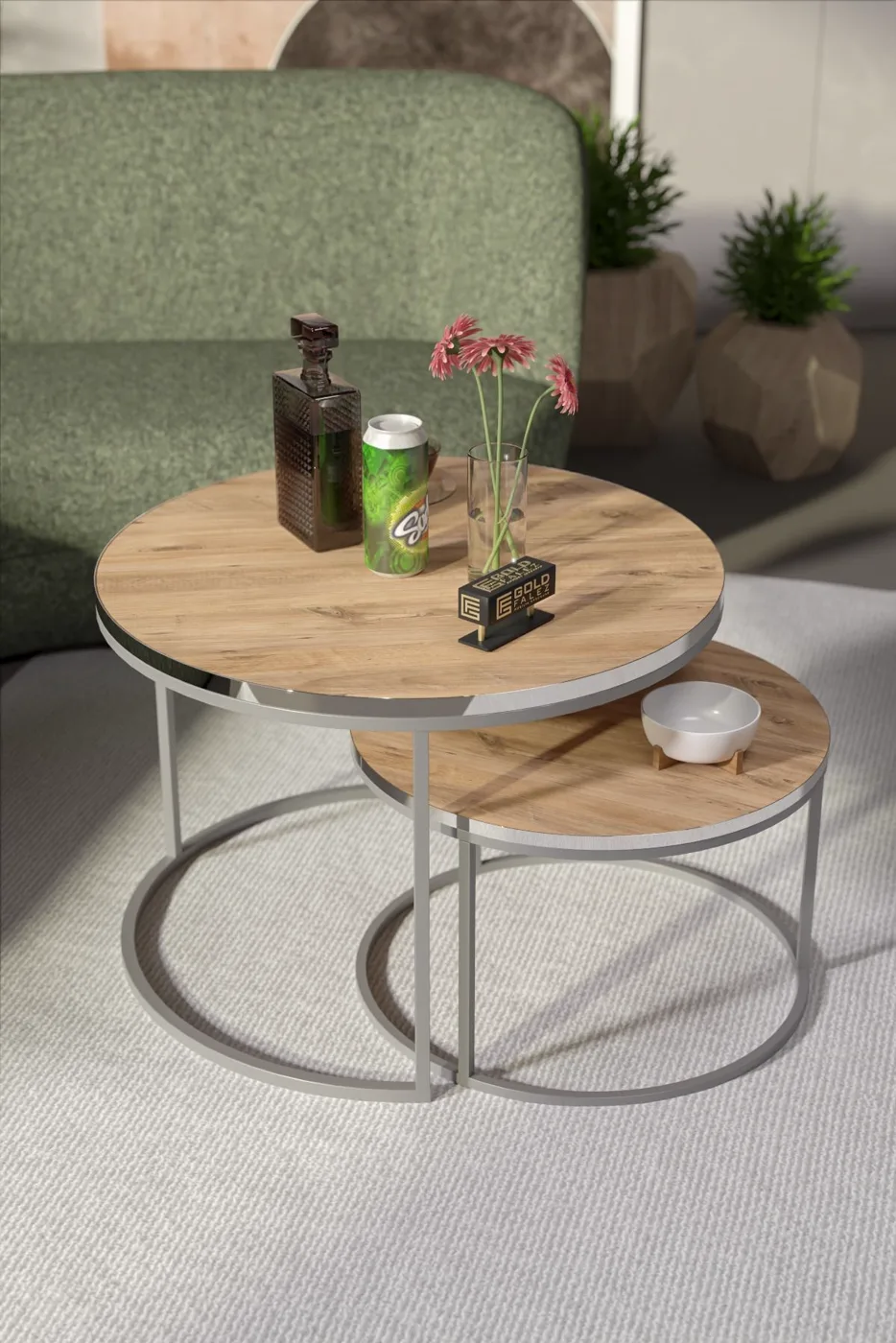 Special 2-Piece Round Coffee Table Set - Atlantic Pine