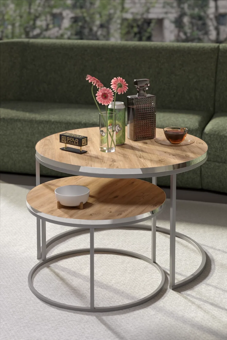 Special 2-Piece Round Coffee Table Set - Atlantic Pine