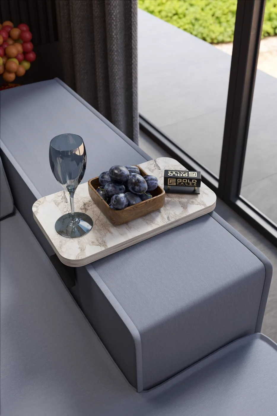 Rectangular Adjustable Tray Side Table - White Marble Effect