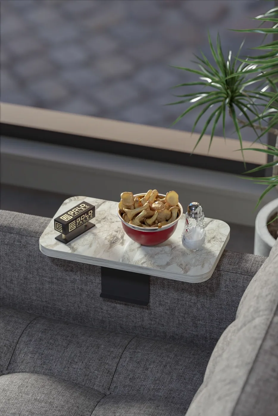Rectangular Adjustable Tray Side Table - White Marble Effect