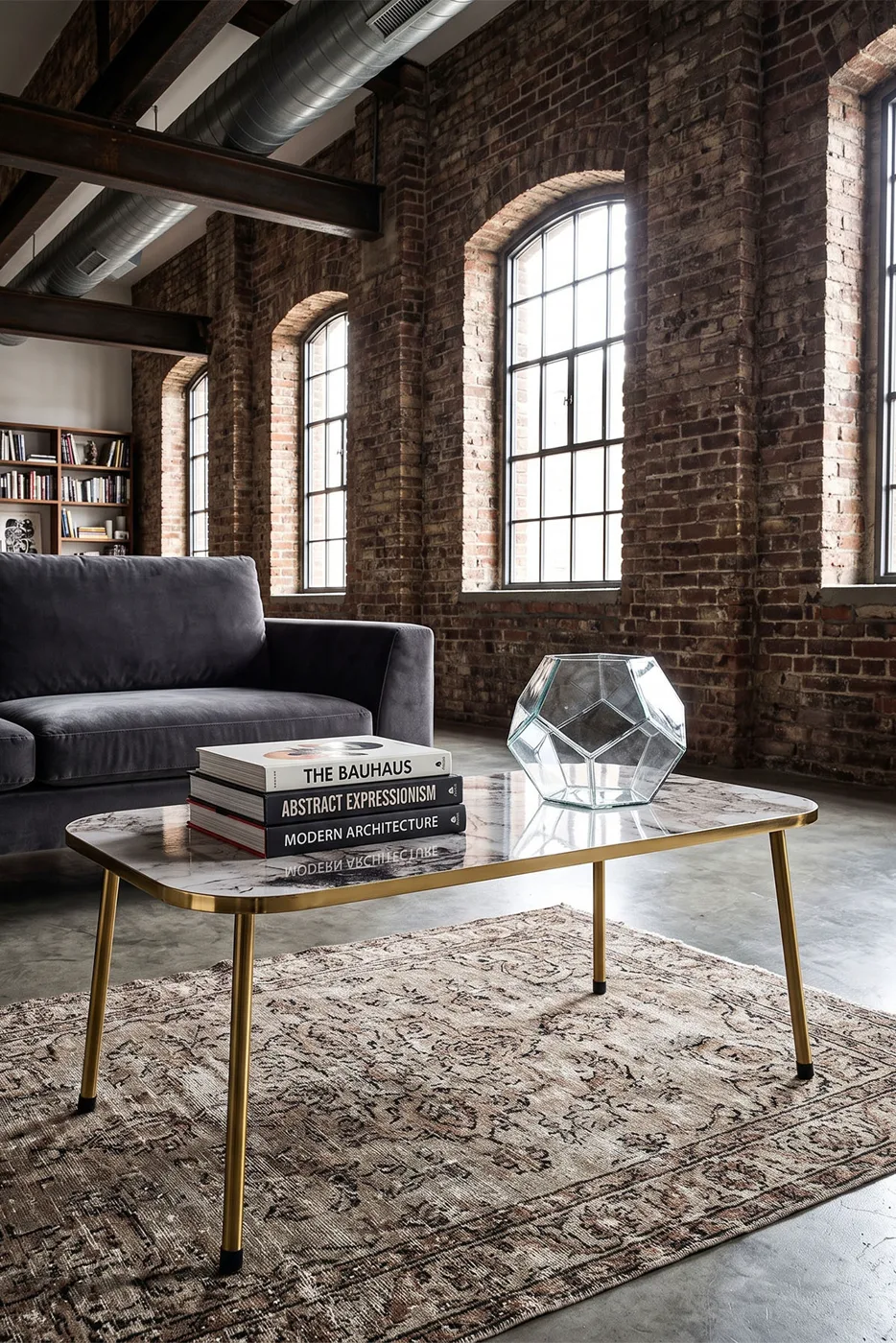 Rectangular Coffee Table Gold Metal Legs - White Marble Effect