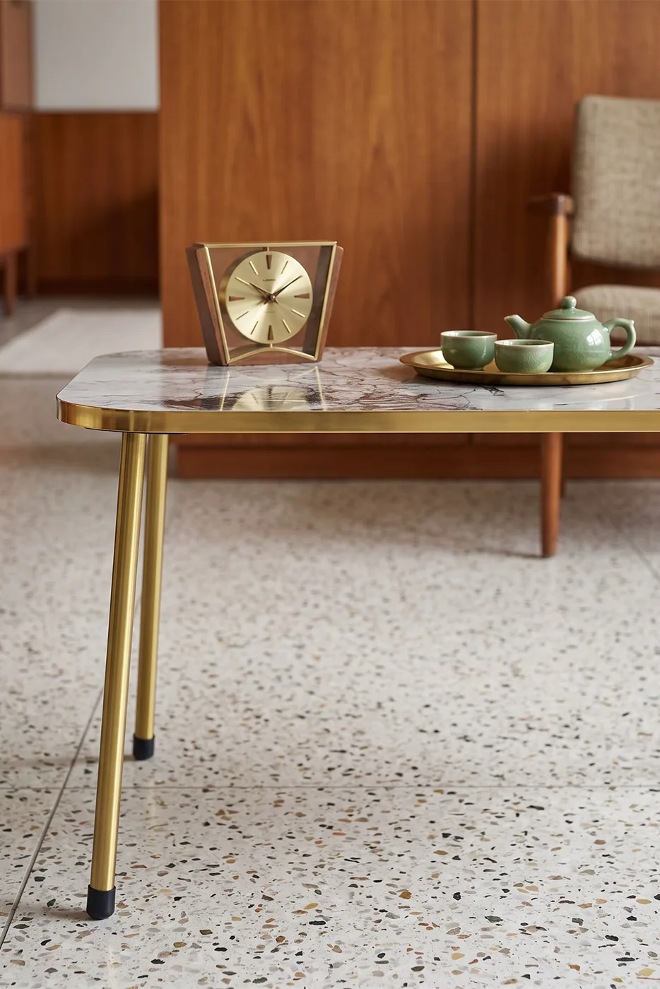 Rectangular Coffee Table Gold Metal Legs - White Marble Effect