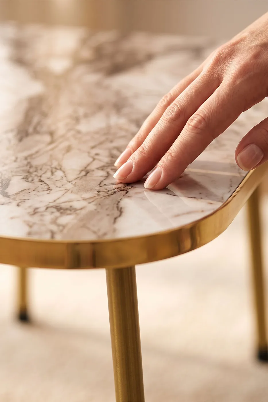Rectangular Coffee Table Gold Metal Legs - White Marble Effect