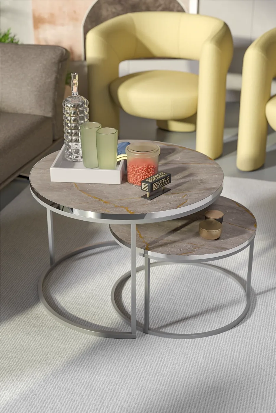 Special 2-Piece Round Coffee Table Set - Gordion