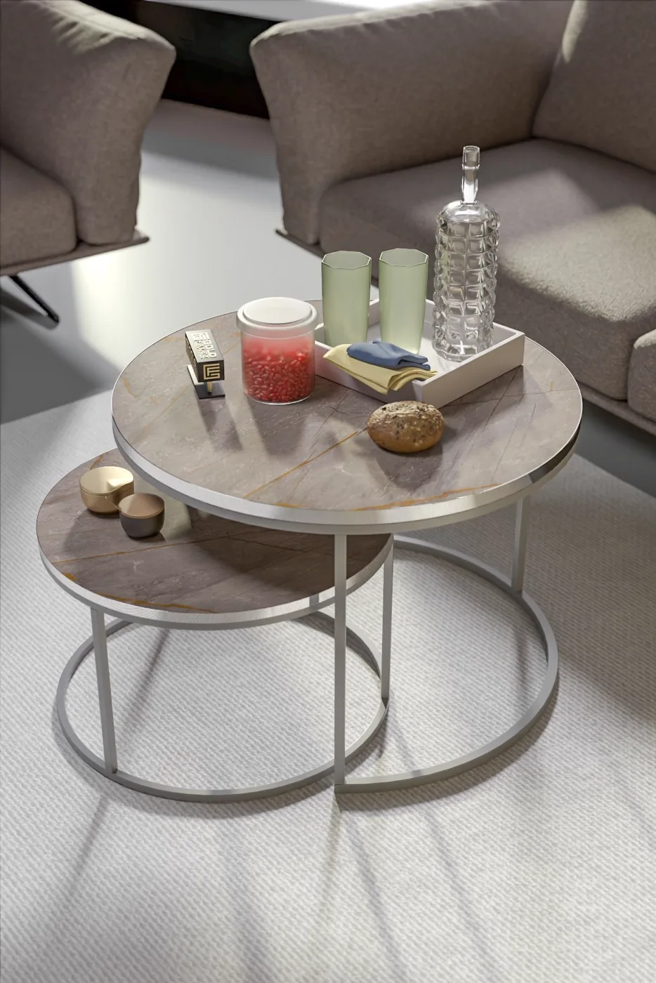 Special 2-Piece Round Coffee Table Set - Gordion