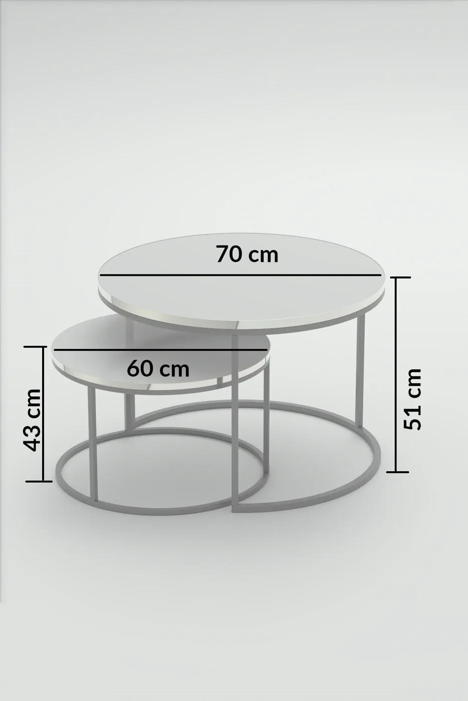 Gümüş Metal Ayak 2'li Orta Sehpa Suntalam Efes Beyaz