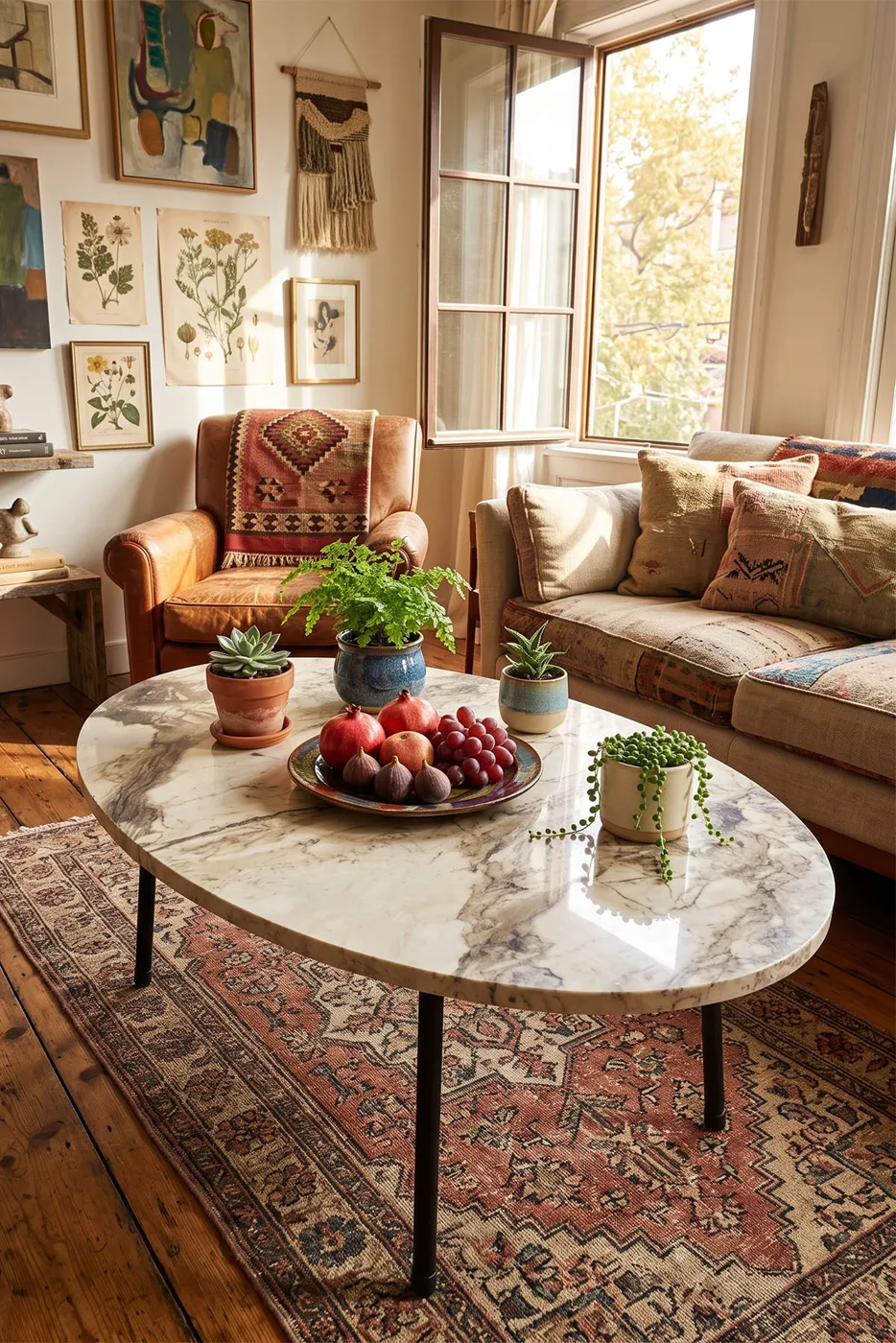 Oval Coffee Table Metal Legs - White Marble Effect