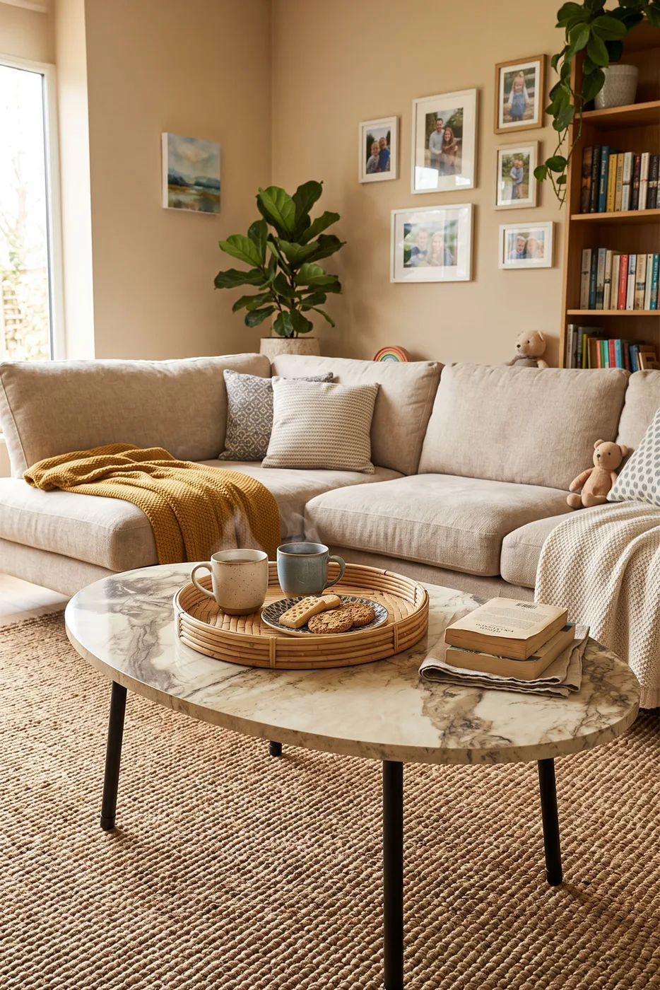 Oval Coffee Table Metal Legs - White Marble Effect