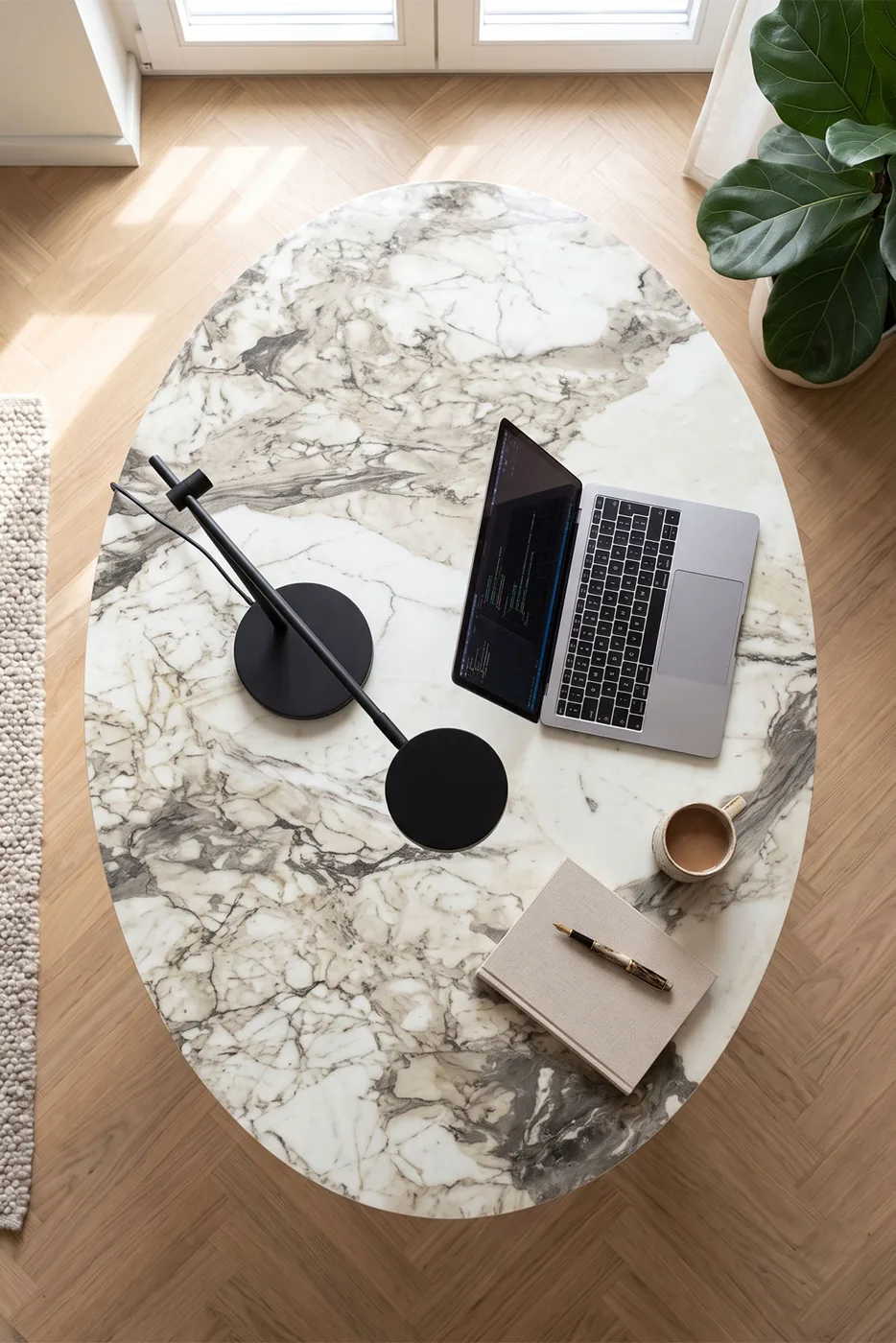 Oval Coffee Table Metal Legs - White Marble Effect