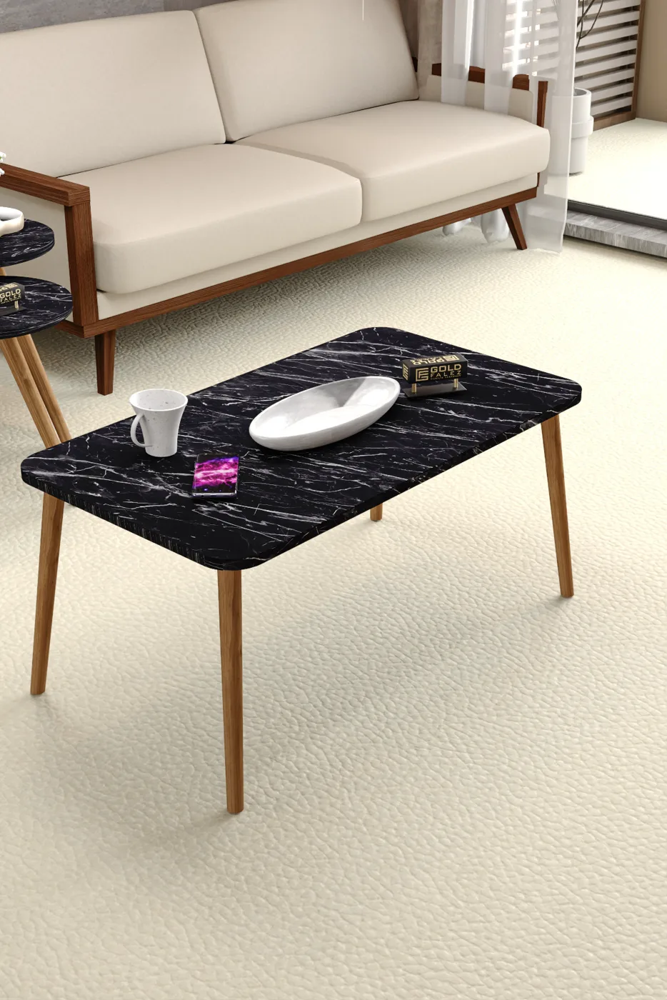 Torna Square Coffee Table - Black Marble Effect