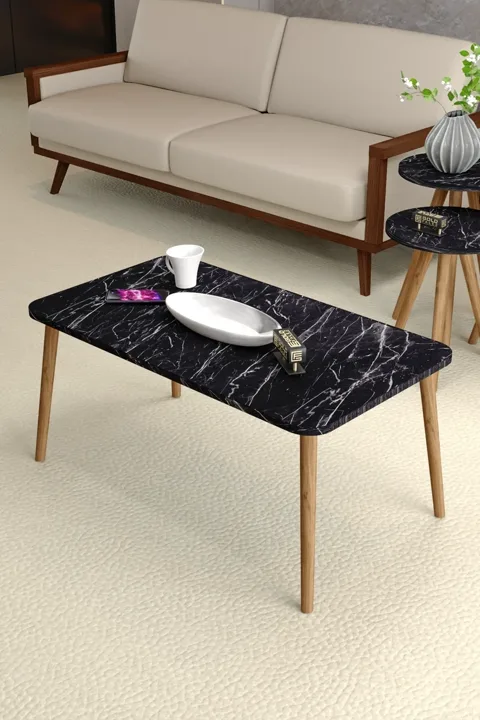 Torna Square Coffee Table - Black Marble Effect