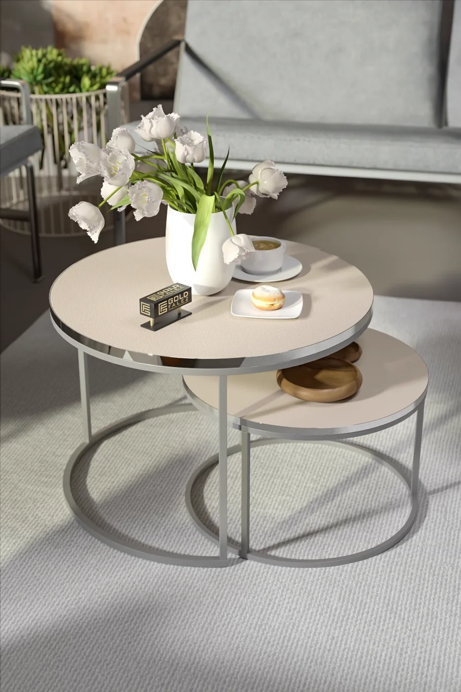 Special 2-Piece Round Coffee Table Set - Cream