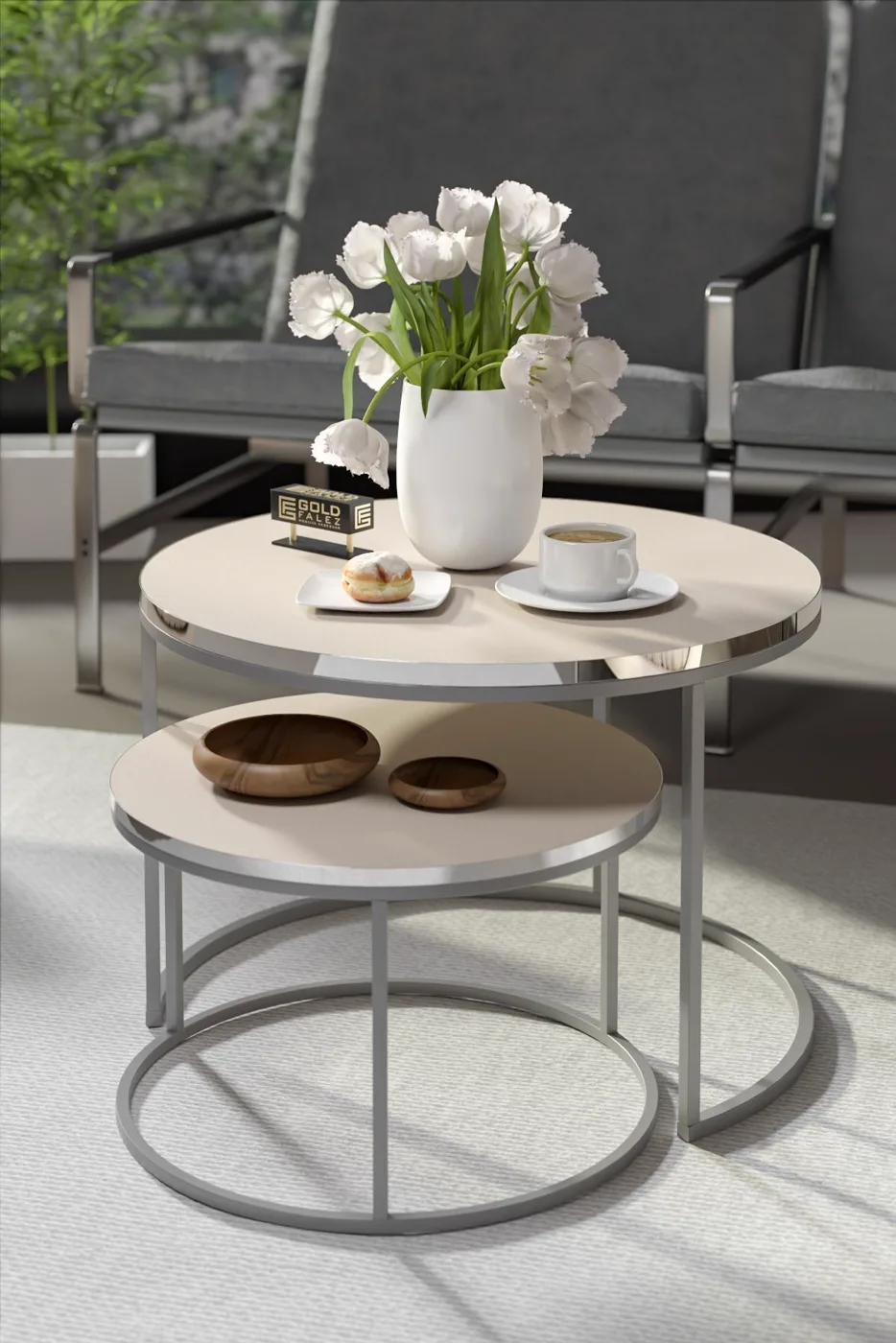 Special 2-Piece Round Coffee Table Set - Cream