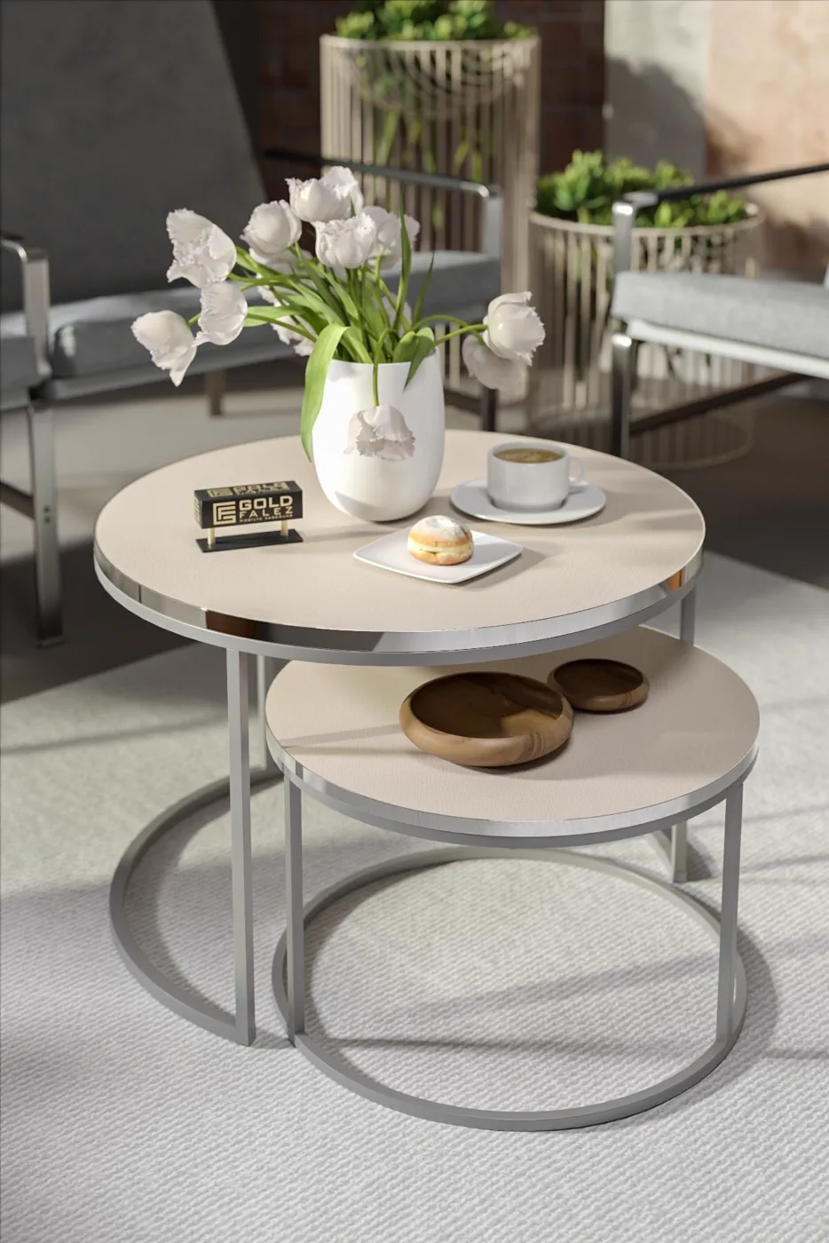Special 2-Piece Round Coffee Table Set - Cream