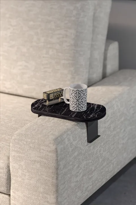 Oval Adjustable Tray Side Table - Black Marble Effect