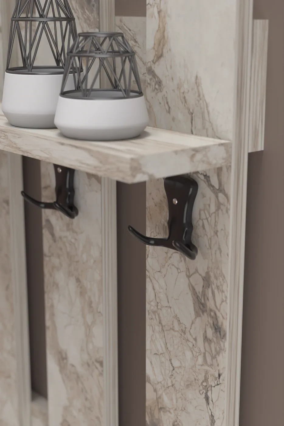 Country Wall Coat Rack - White Marble Effect