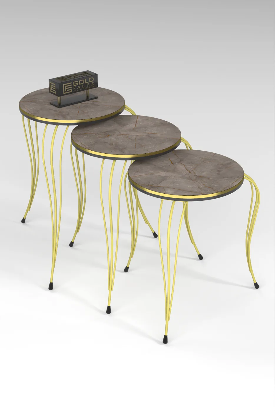 Lukens Gold 3-Piece Round Nesting Table Set - Two-Tone Gordion