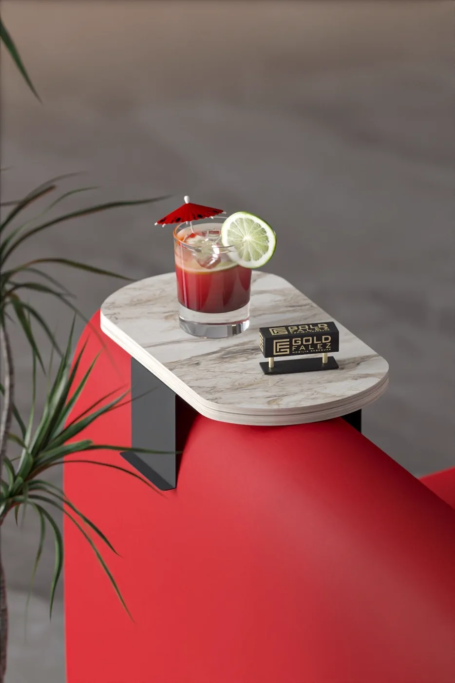 Oval Adjustable Tray Side Table - White Marble Effect