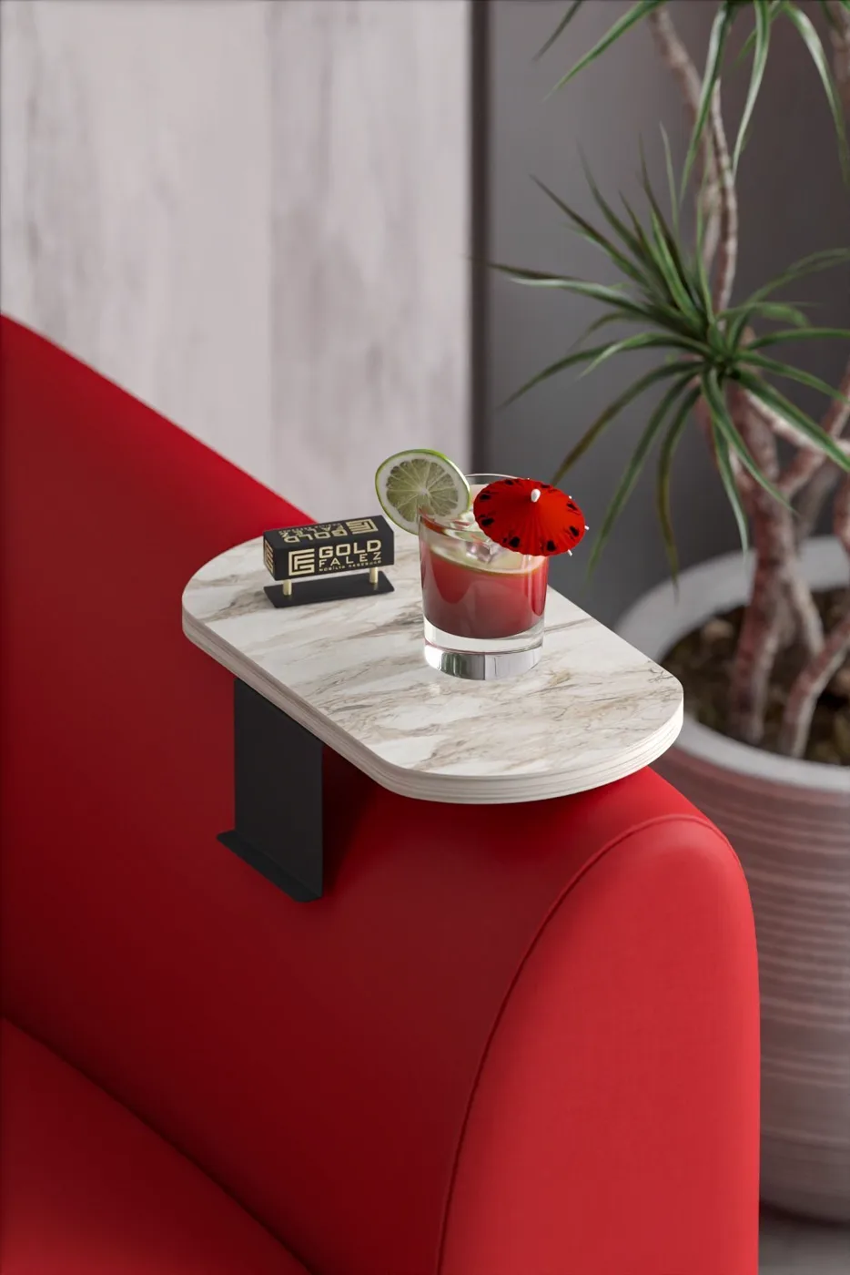 Oval Adjustable Tray Side Table - White Marble Effect