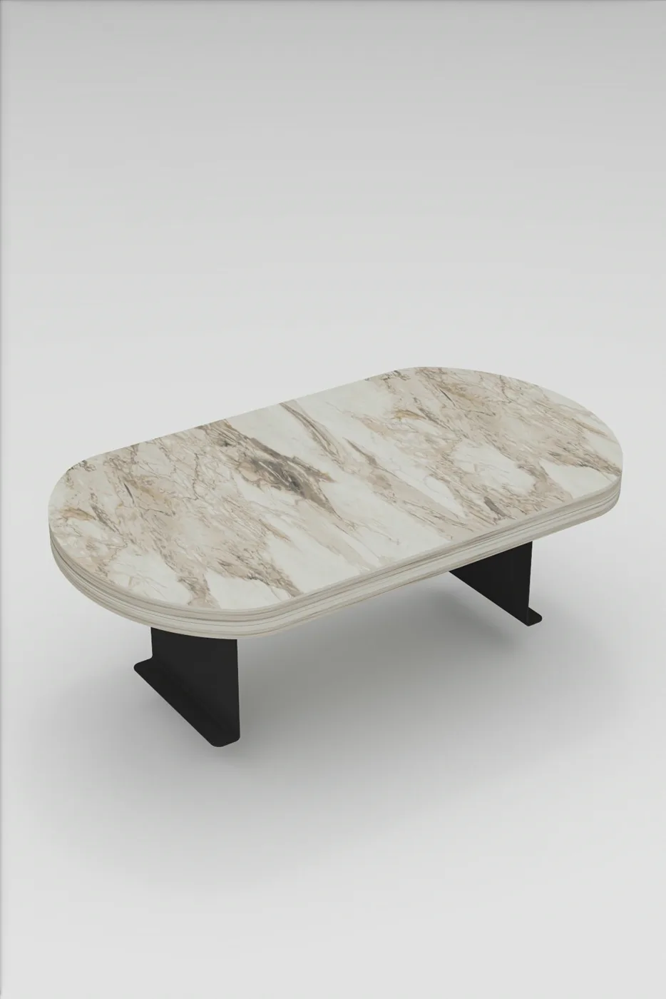 Oval Adjustable Tray Side Table - White Marble Effect
