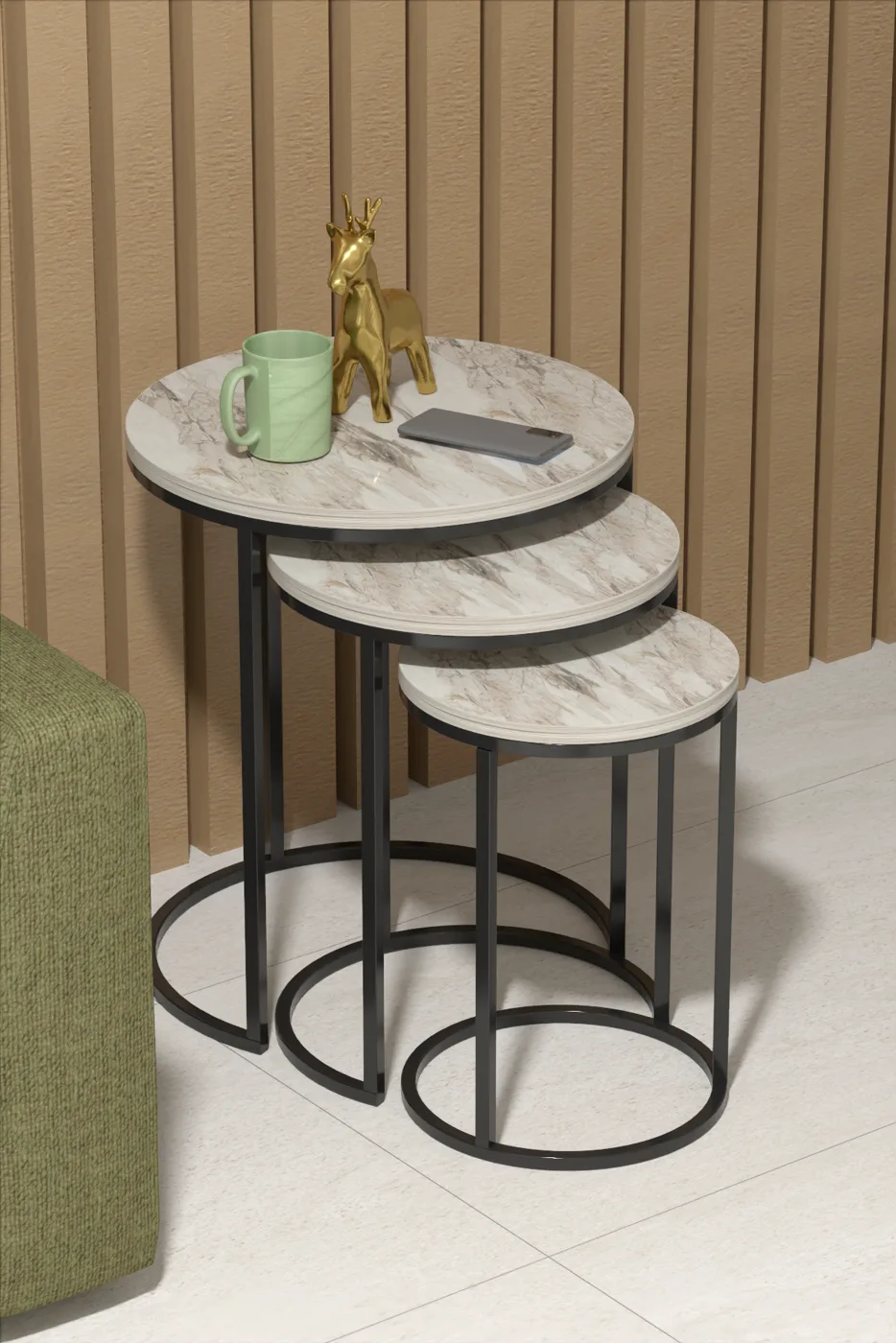 C 3-Piece Round Nesting Table Set - Efes