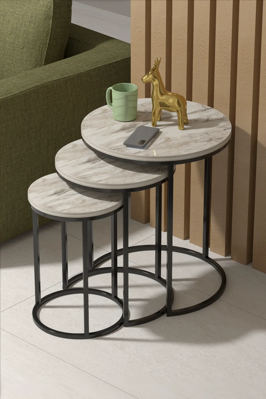 C 3-Piece Round Nesting Table Set - Efes