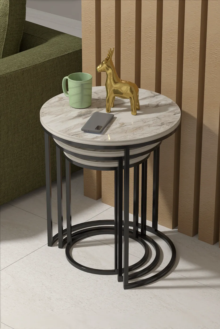 C 3-Piece Round Nesting Table Set - Efes