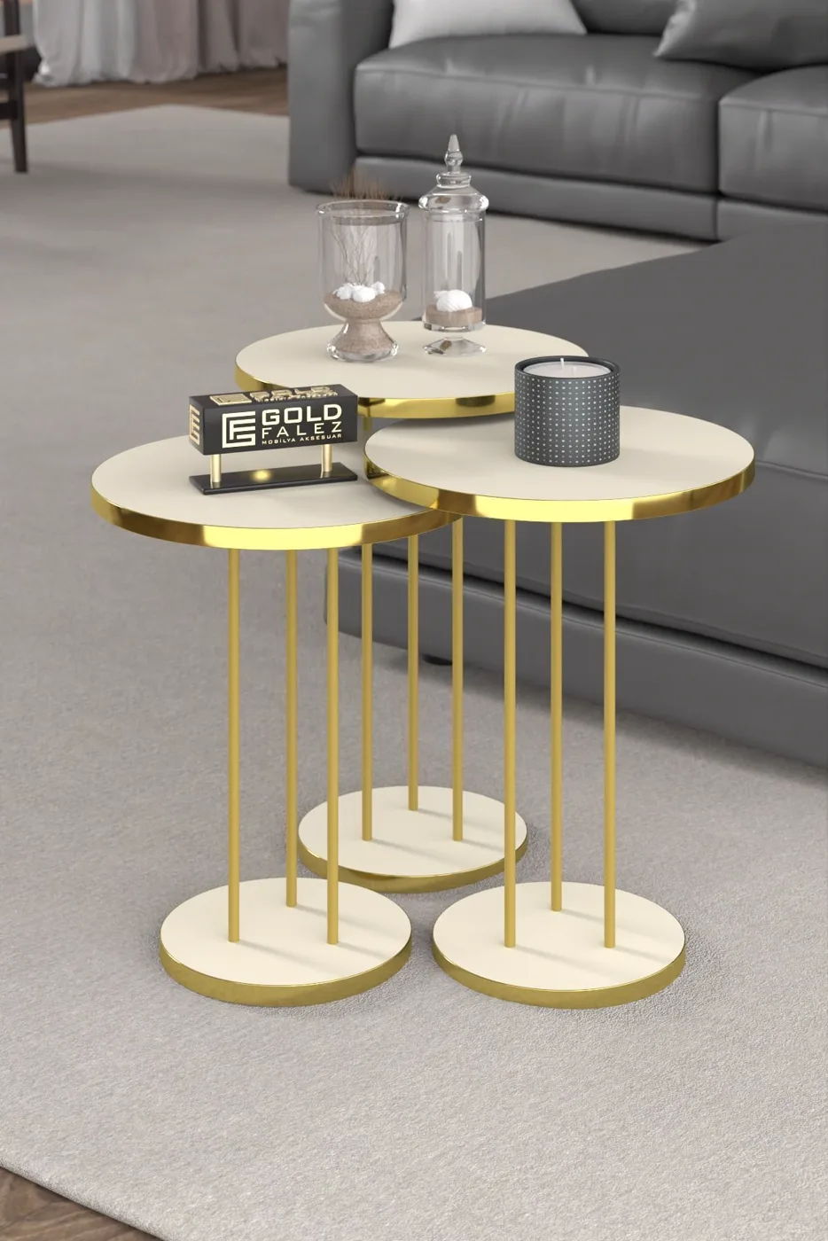 Terra Gold Round Coffee & Nesting Table Set - Gold Cream