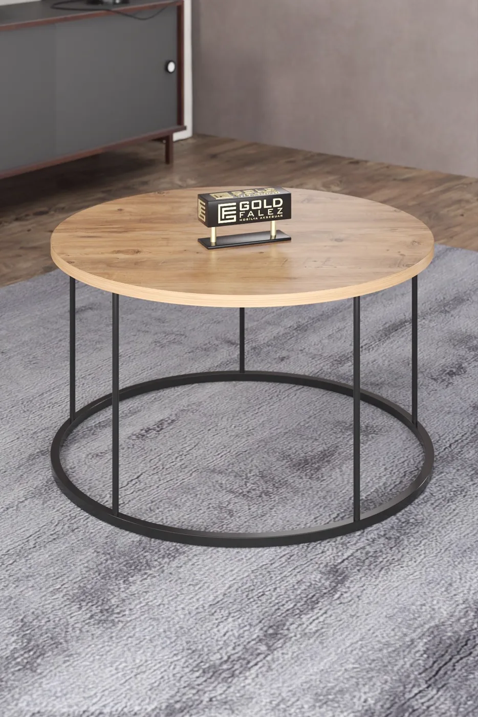 Terra Round Coffee & Nesting Table Set Black Metal Legs - Anthracite Walnut