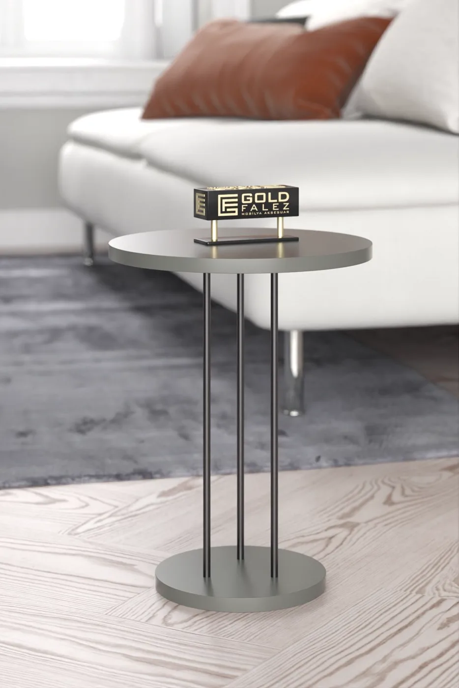 Terra Round Coffee & Nesting Table Set Black Metal Legs - Anthracite Walnut