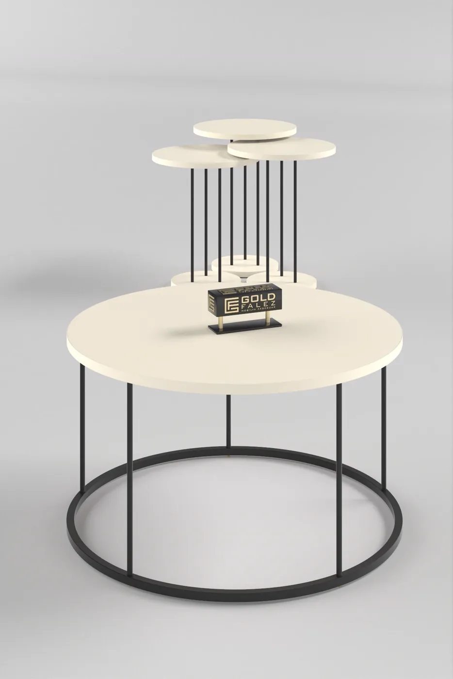 Terra Round Coffee & Nesting Table Set Black Metal Legs - Plain Cream