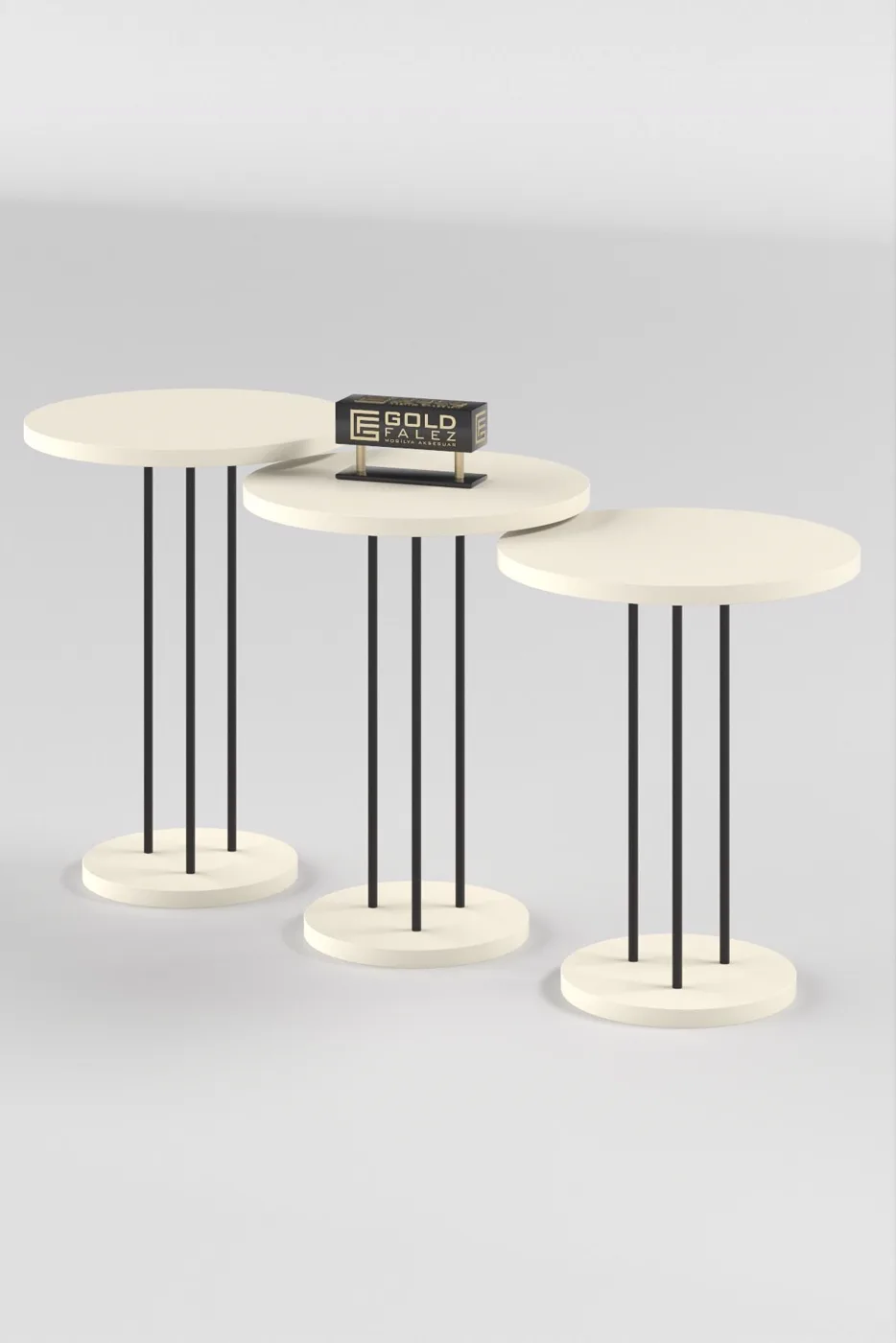 Terra Round Coffee & Nesting Table Set Black Metal Legs - Plain Cream