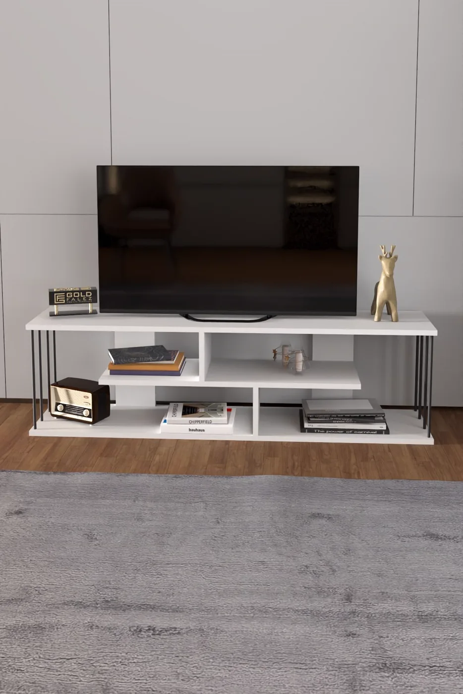 Gzd TV Unit with Wall Shelf - White