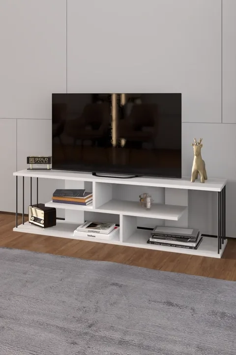 Gzd TV Unit with Wall Shelf - White