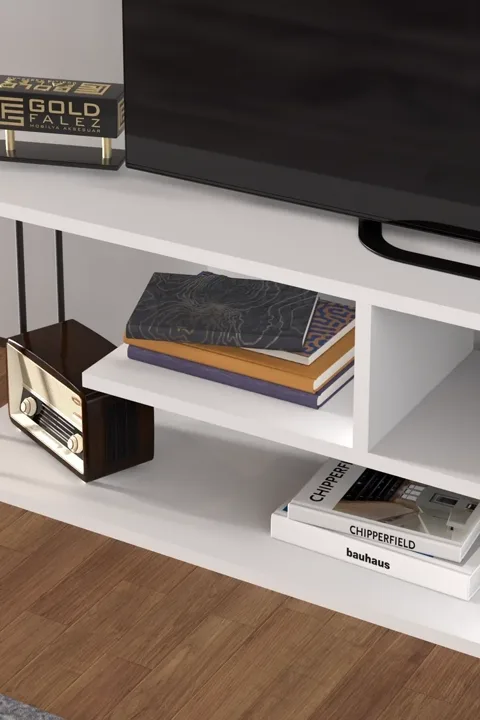 Gzd TV Unit with Wall Shelf - White