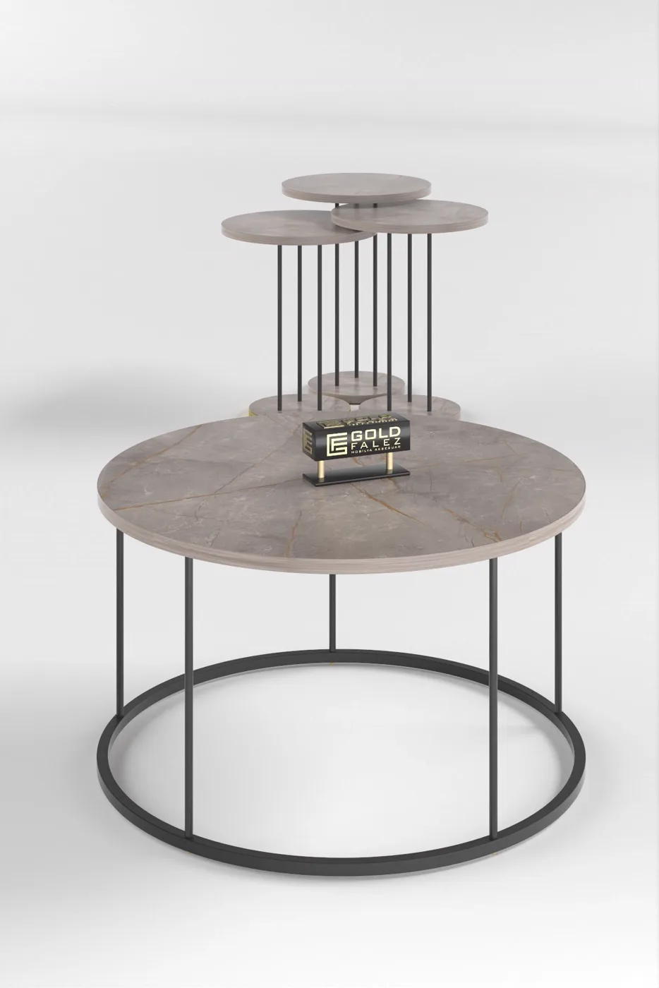 Terra Round Coffee & Nesting Table Set Black Metal Legs - Plain Gordion