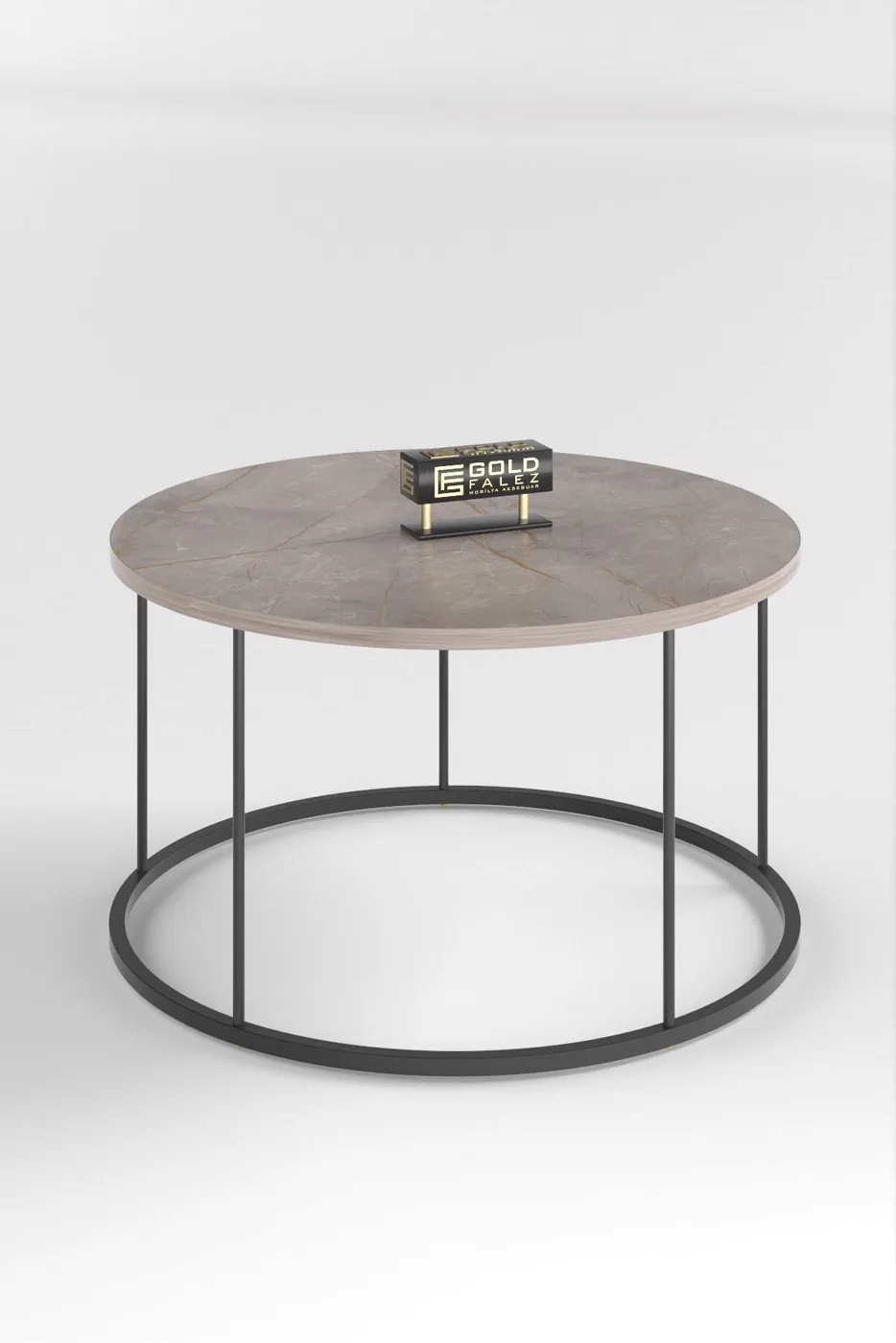 Terra Round Coffee & Nesting Table Set Black Metal Legs - Plain Gordion