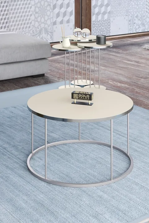 Terra Gold Round Coffee & Nesting Table Set - Silver Cream