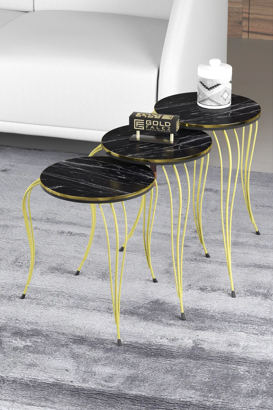 Lukens Gold 3-Piece Round Nesting Table Set - Bendir