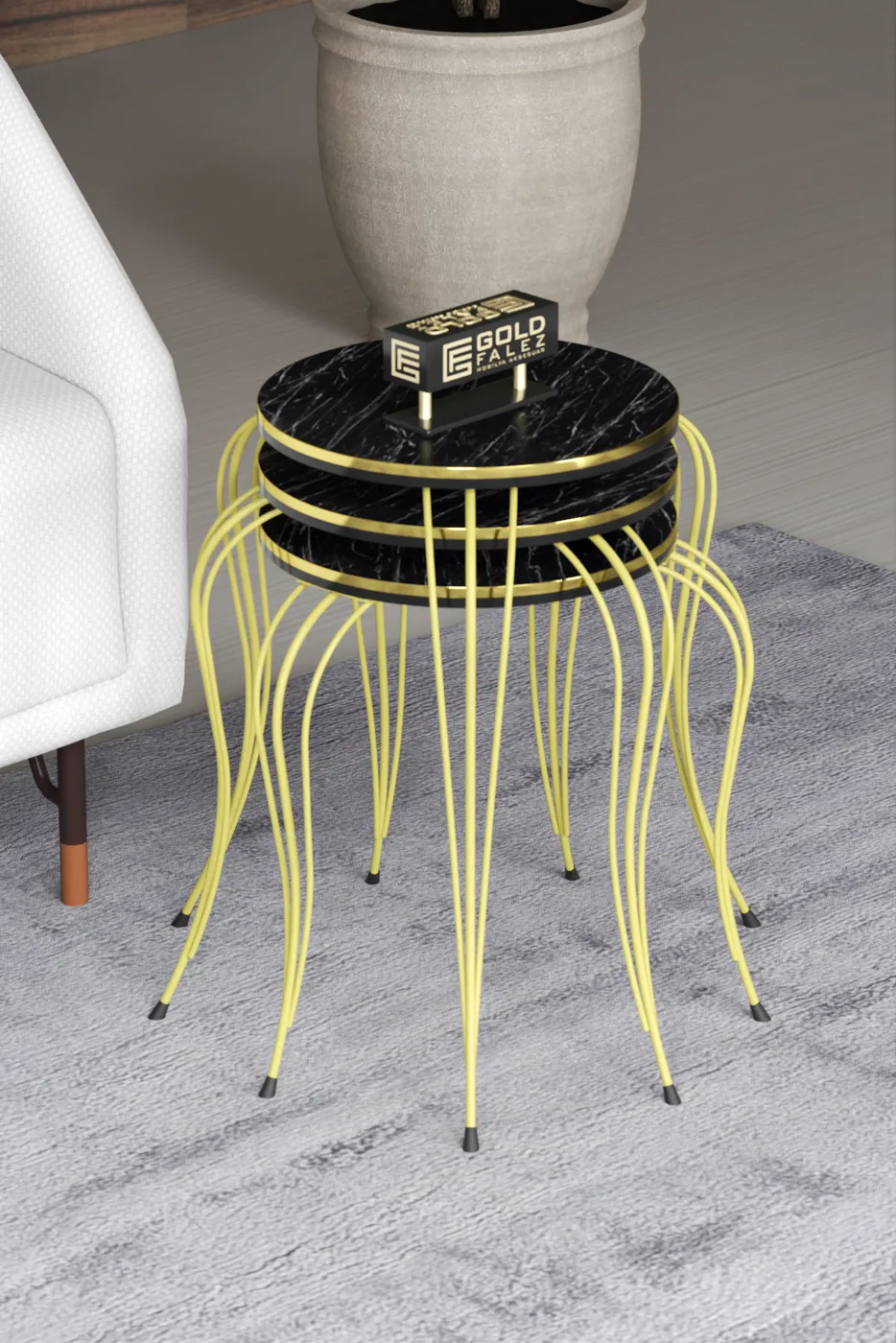 Lukens Gold 3-Piece Round Nesting Table Set - Bendir