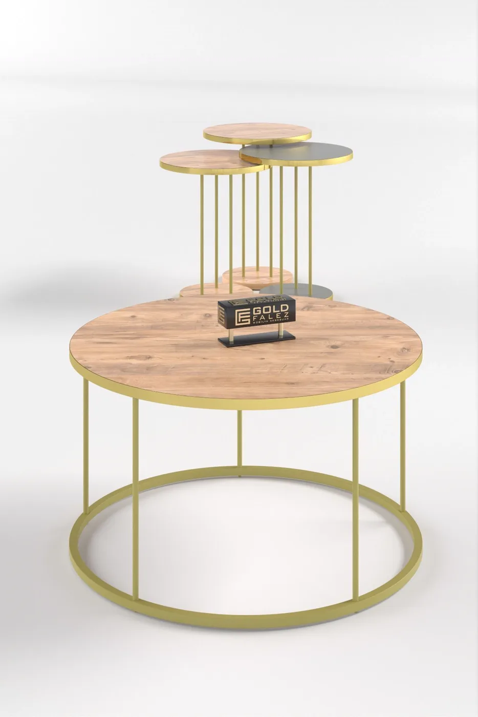 Terra Gold Round Coffee & Nesting Table Set - Gold Anthracite Walnut