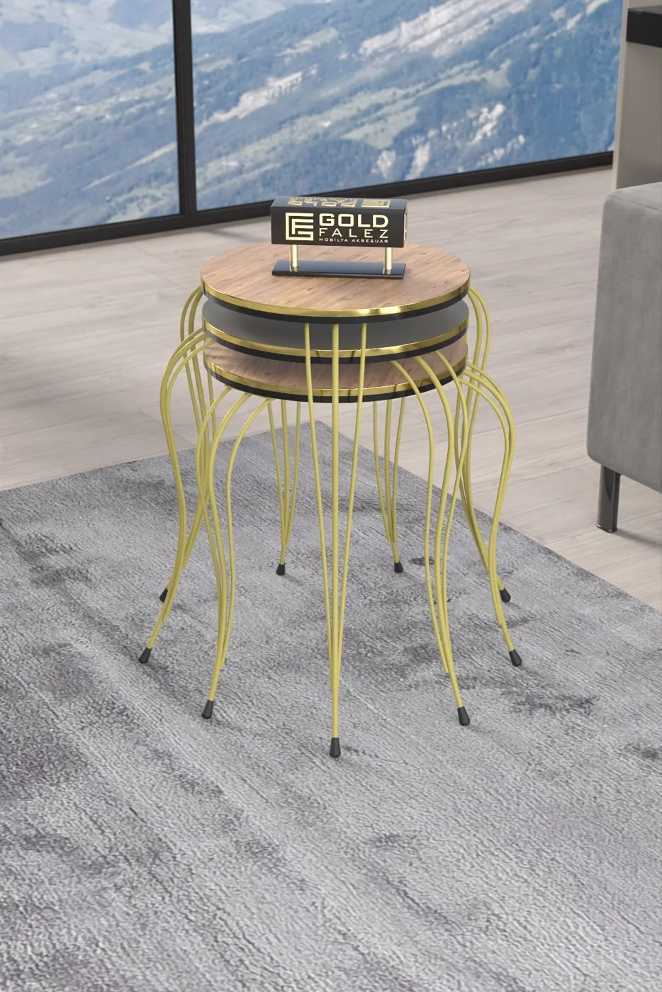 Lukens Gold 3-Piece Round Nesting Table Set - Two-Tone Anthracite Walnut