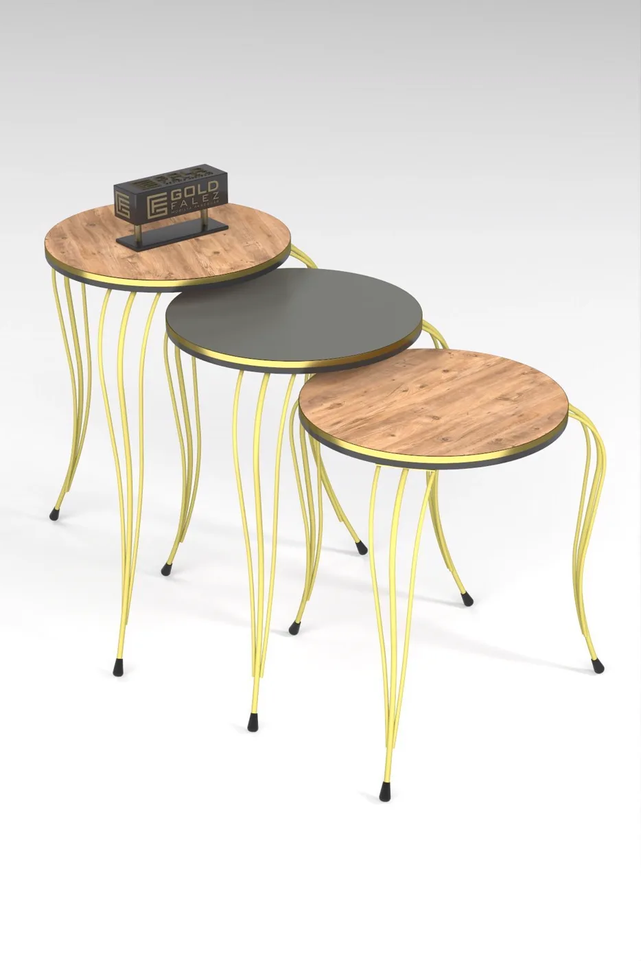 Lukens Gold 3-Piece Round Nesting Table Set - Two-Tone Anthracite Walnut