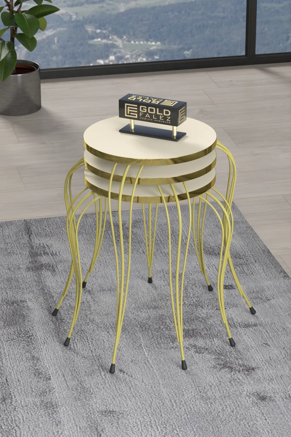 Lukens Gold 3-Piece Round Nesting Table Set - Cream