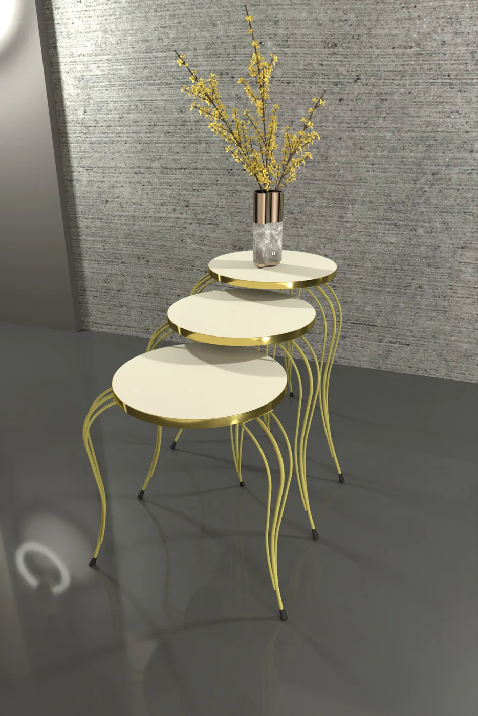 Lukens Gold 3-Piece Round Nesting Table Set - Cream