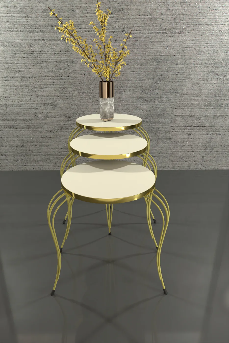 Lukens Gold 3-Piece Round Nesting Table Set - Cream