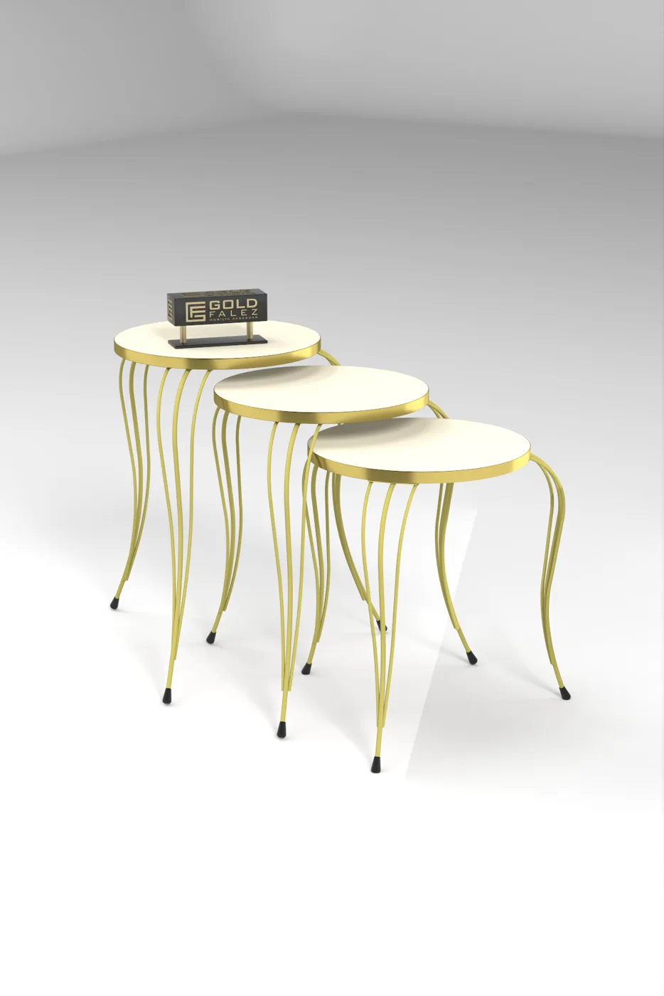 Lukens Gold 3-Piece Round Nesting Table Set - Cream