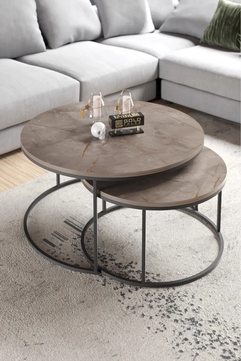 Special 2-Piece Round Coffee Table Set - Gordion Smoked