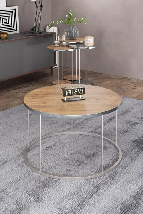 Terra Gold Round Coffee & Nesting Table Set - Silver Walnut Anthracite